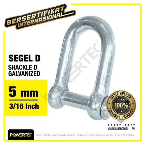 Shackle D Galvanized 5 mm - 1/4" POWERTEC Segel Dee Galvanis