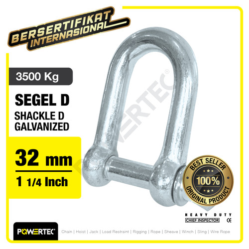 Shackle D Galvanized 32mm - 1-1/4" Segel Dee Galvanis POWERTEC