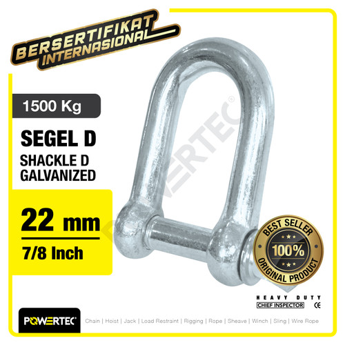 Shackle D Galvanized 22mm - 7/8" Segel Dee Galvanis POWERTEC