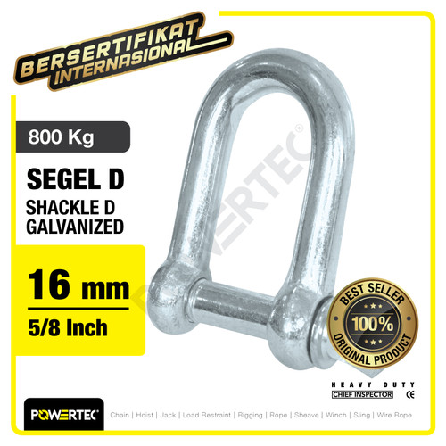 Shackle D Galvanized 16mm - 5/8" Segel Dee Galvanis POWERTEC