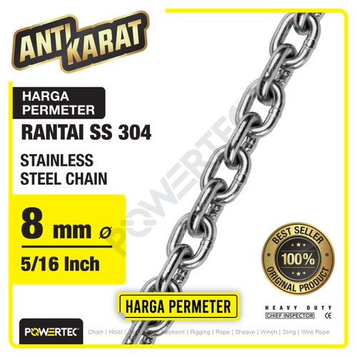 Rantai SS 304 8mm Stainless Steel Chain POWERTEC - Meteran