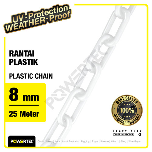 Rantai Plastik PVC 8mm x 25m Plastic Chain POWERTEC - Putih