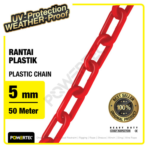 Rantai Plastik PVC 5mm x 50m Plastic Chain POWERTEC - Merah