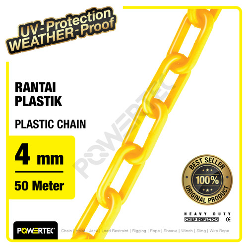 Rantai Plastik PVC 4mm x 50m Plastic Chain POWERTEC - Kuning