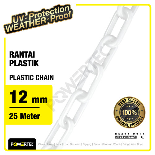 Rantai Plastik PVC 12mm x 25m Plastic Chain POWERTEC - Putih