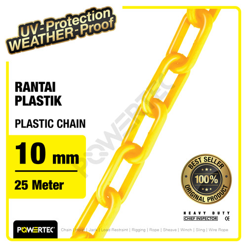 Rantai Plastik PVC 10mm x 25m Plastic Chain POWERTEC - Kuning