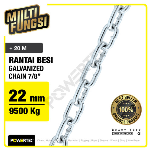 Rantai Besi Galvanis 7/8" - 22mm Galvanized Chain POWERTEC - Karung