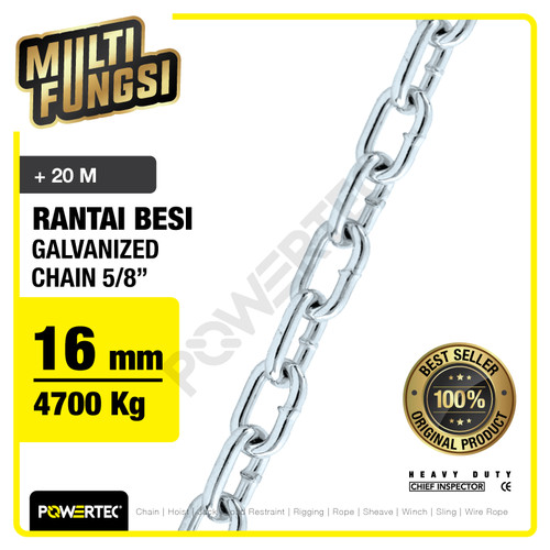 Rantai Besi Galvanis 5/8" - 16mm Galvanized Chain POWERTEC - Karung