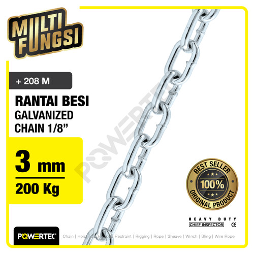 Rantai Besi Galvanis 1/8" - 3mm Galvanized Chain POWERTEC - Karung