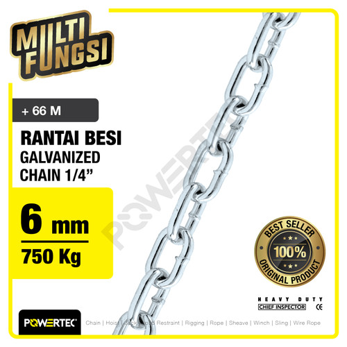 Rantai Besi Galvanis 1/4" - 6mm Galvanized Chain POWERTEC - Karung