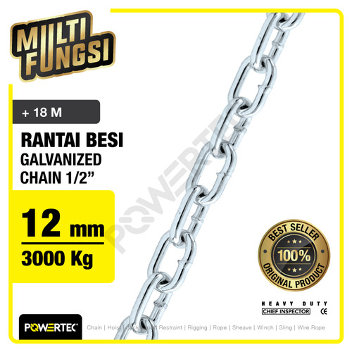 Rantai Besi Galvanis 1/2" - 12mm Galvanized Chain POWERTEC - Karung