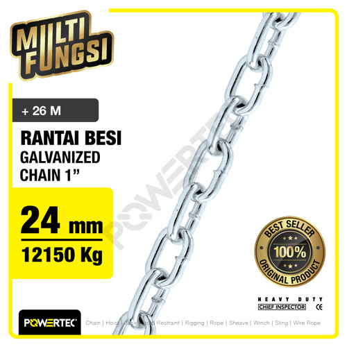 Rantai Besi Galvanis 1" - 24mm Galvanized Chain POWERTEC - Karung