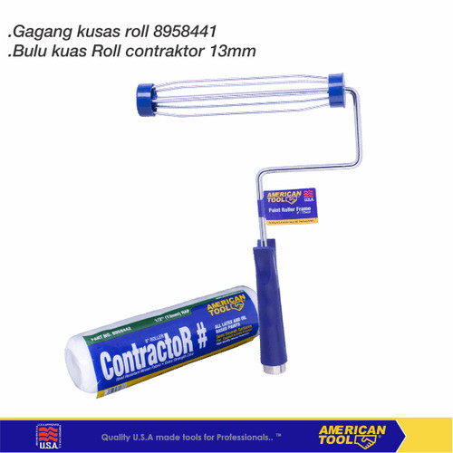 Paket Kuas Roll Contractor 13mm+Gagang kuas Normal American Tool