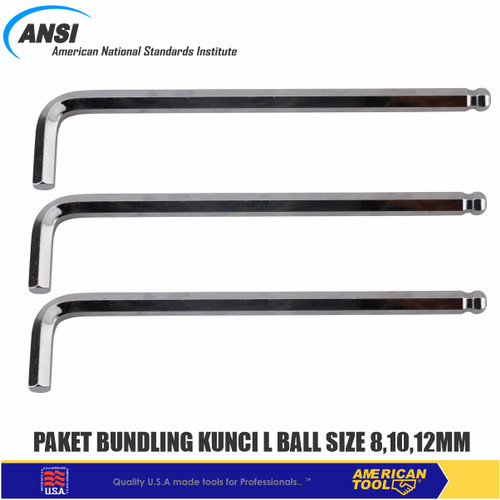 Paket Bundling Kunci L Ball putih size 8,10,12mm American Tool