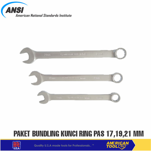 Paket Bundling 3Pcs Kunci Ring pas 17,19,21 mm American Tool