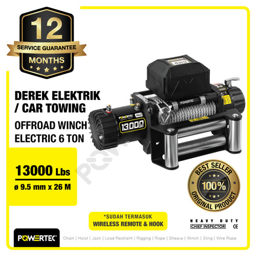 Offroad Winch Derek Elektrik 13000lbs x 26m 12V Car Towing POWERTEC