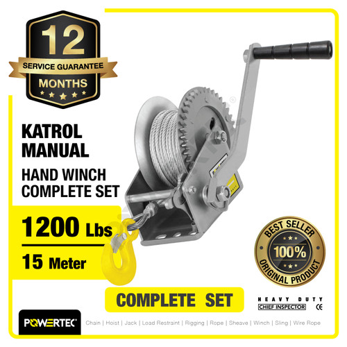 Hand Winch / Katrol Manual 1200lbs / 540Kg x 15 M Galv POWERTEC