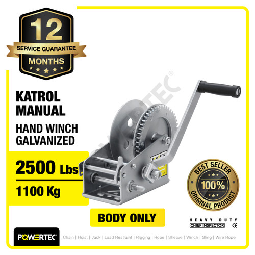 Hand Winch / Boat Winch / Katrol Manual 2500lbs / 1100Kg Galv POWERTEC