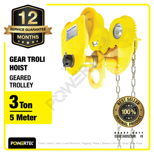 Geared Trolley / Gear Troli Hoist 3 Ton x 5 Meter Merk POWERTEC