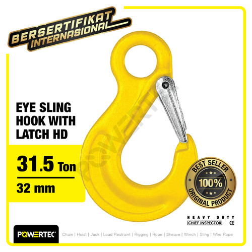 Eye Sling Hook with Latch HD 32mm - 31.5 Ton POWERTEC