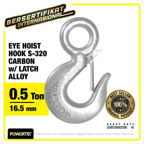 Eye Hoist Hook with Latch Carbon 0.5 Ton POWERTEC