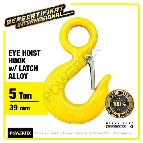 Eye Hoist Hook with Latch Alloy 5 Ton POWERTEC