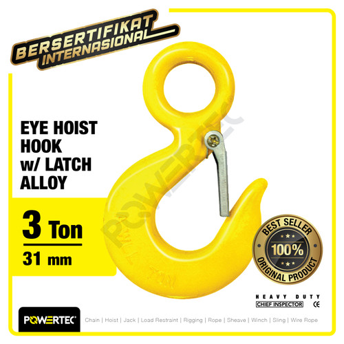 Eye Hoist Hook with Latch Alloy 3 Ton POWERTEC