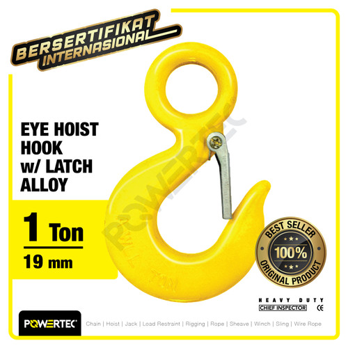 Eye Hoist Hook with Latch Alloy 1 Ton POWERTEC