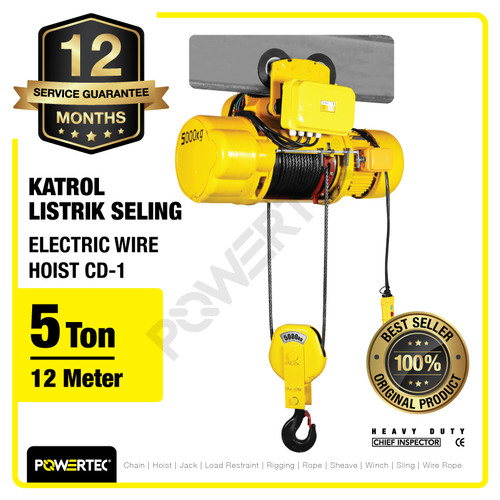 Electric Wire Rope Hoist 5 Ton x 12 Meter 3 Phase CD-1 POWERTEC