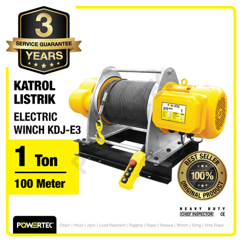 Electric Winch Hoist 1 Ton x 100 Meter 3 Phase POWERTEC KDJ-E3