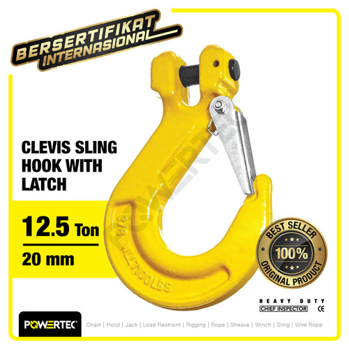 Clevis Sling Hook with Latch 20mm - 12.5 Ton POWERTEC