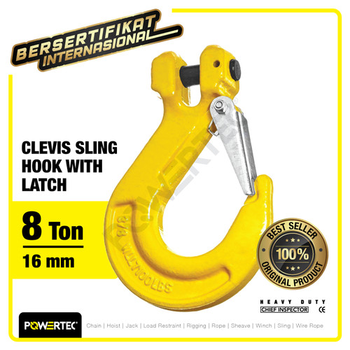 Clevis Sling Hook with Latch 16mm - 8 Ton POWERTEC