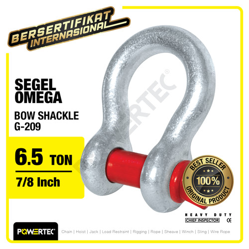 Bow Shackle Omega G209 6.5 Ton - 7/8" Segel Screw Pin POWERTEC