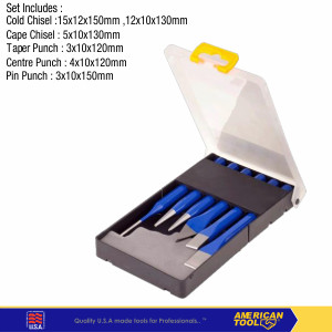 6 Pcs Pahat & Punch Set/6 Pcs Punch & Chiset set American Tool 8958017