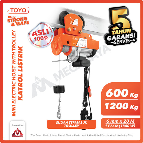 Mini Electric Hoist Trolley set / Katrol Listrik 600/1200Kg x 20M TOYO