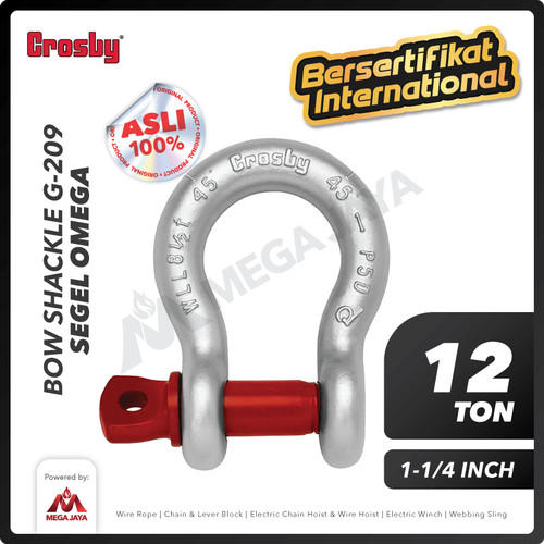 Bow Shackle Omega G209 12 Ton - 1-1/4" CROSBY Segel Screw Pin