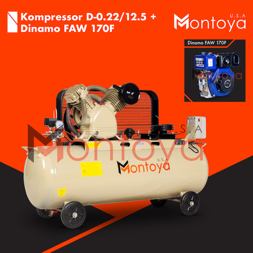 Kompresor angin MONTOYA 3 hp D-0.22/12.5 + Diesel FAW 170F