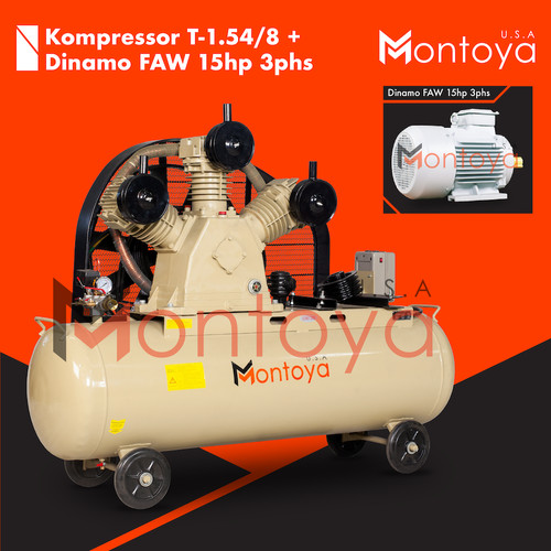 Kompresor angin MONTOYA 15 hp T-1.54/8 + Dinamo 15 hp 3 phase