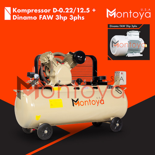 Kompresor angin MONTOYA 3 hp D-0.22/12.5 + Dinamo 3 hp 3 phase