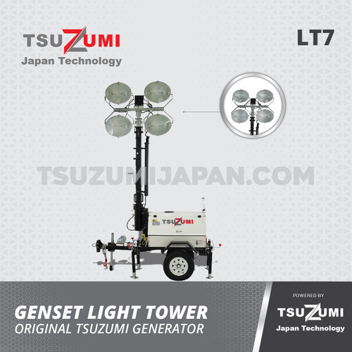 Genset Tower Light tinggi 7 Meter 1000 Watt x 4 Heavy Duty Tsuzumi LT7