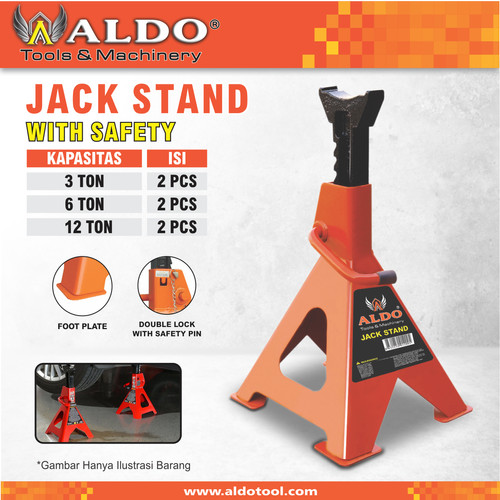 JACK STAND WITH SAFETY / TAHANAN DONGKRAK MOBIL / PENYANGGA MERK ALDO