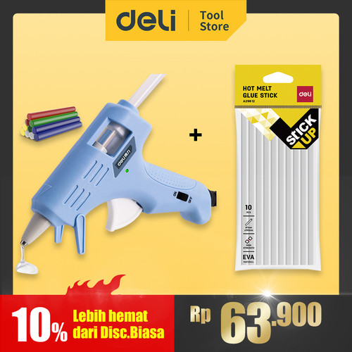 Deli Paket Lengkap Lem Tembak - Glue Gun 20W + Isi Glue Stick 10 Pcs