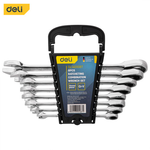 Deli Wrench Set Kunci Ring Pas Ratchet Chrome 8Pcs 8-19mm EDL140108T