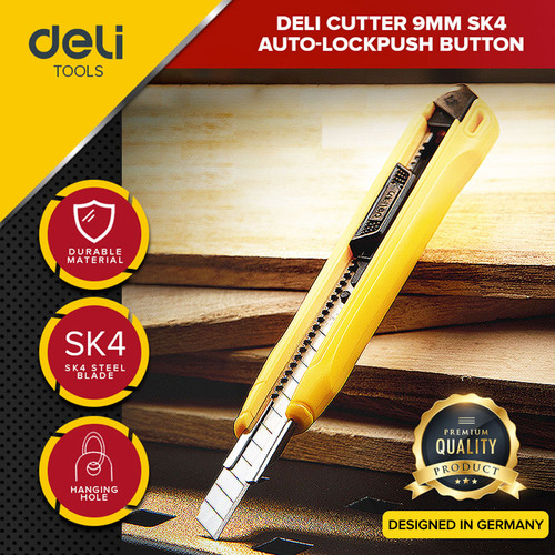 Deli Cutter Pisau Baja 9mm SK4 Sistem Kunci Otomatis Perkakas EDL009B