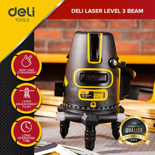 Deli Waterpass 3-Line Green Laser dengan Alarm Berputar 360° DL332303