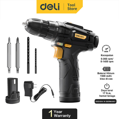 Deli Mesin Bor Lithium Electric Drill Listrik 12V Tanpa Kabel DL60001