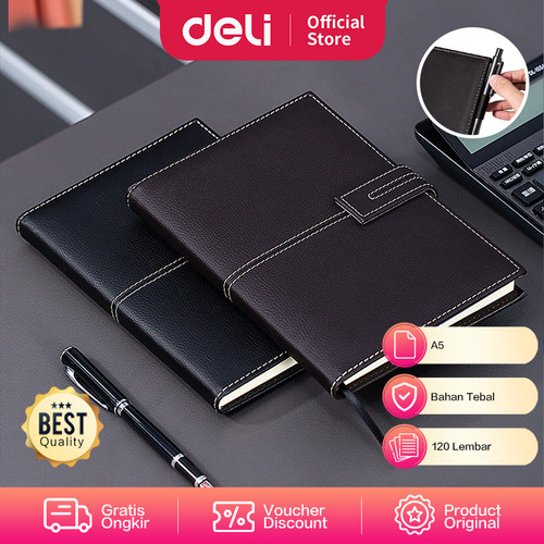 Deli Leather Cover Notebook Buku Catatan Agenda Kulit Magnetic EN142L