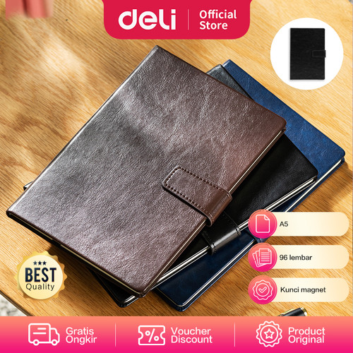 Deli Leather Cover Notebook Buku Catatan Kunci Magnet A5 EN138L