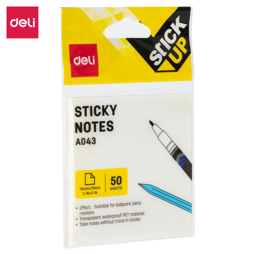 Deli Transparent Sticky Notes Memo Transparan 50Lembar Tahan Air EA04X