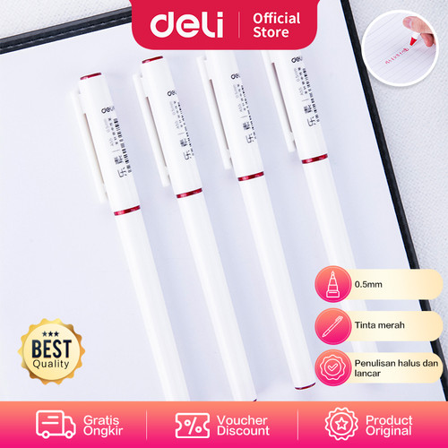 Deli Gel Pen / Pulpen Gel 0.5mm Tinta Merah Desain Elegan Halus A55